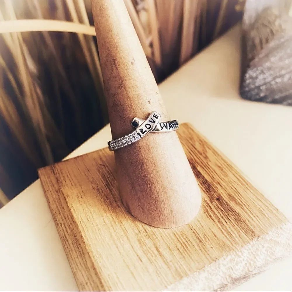 Love Waits Sterling Silver CZ Word Ring Sizes 6.5 & 8.5